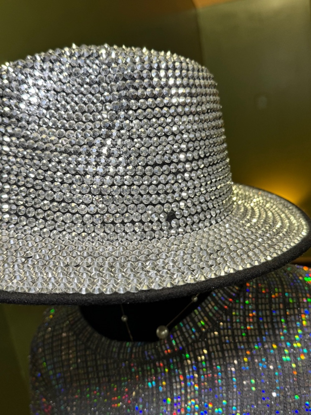AKIRA Cute Silver & Black Rhinestone Fedora Cowboy Hat Cap Michael Jackson New 🤩 - Picture 10 of 11